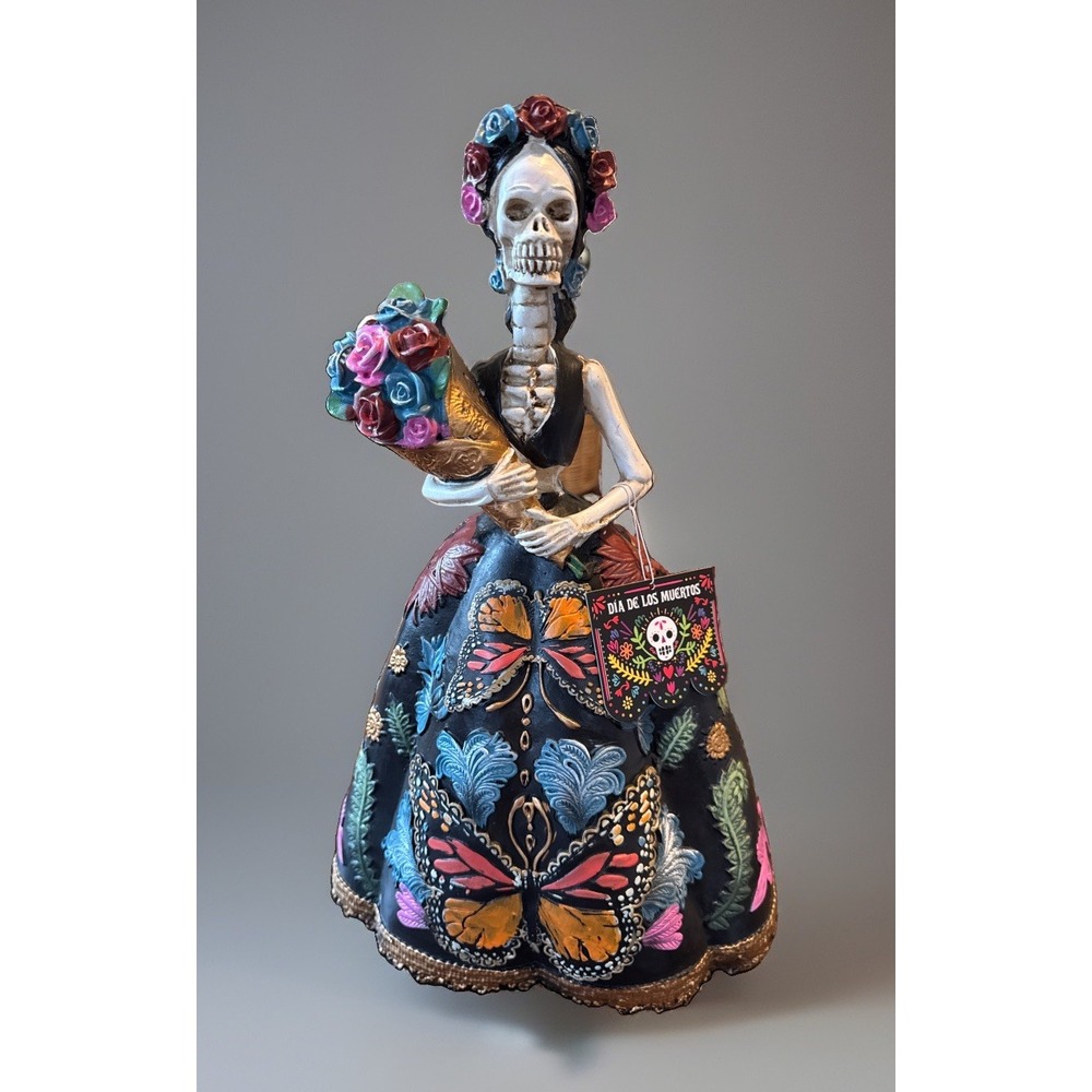 Día de los Muertos Catrina Skeleton Lady Figurine Butterfly Gothic Halloween NWT